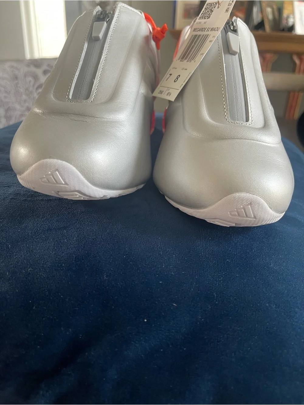 Men's Silver Athletic Sneakers with Orange Accent
